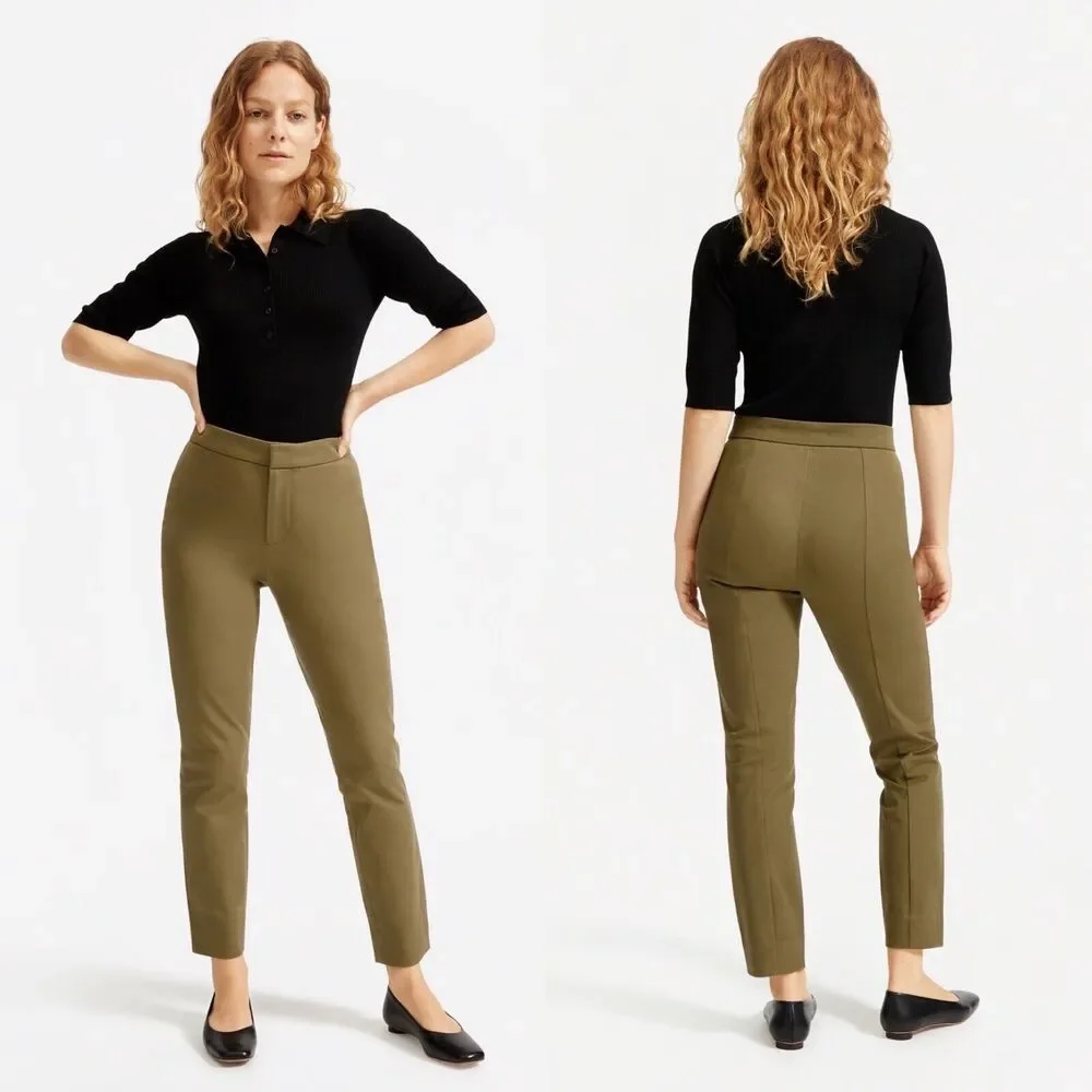 Everlane Size 4 The Fixed-Waist Stretch Cotton Pant Military Olive Green - Picture 1 of 9